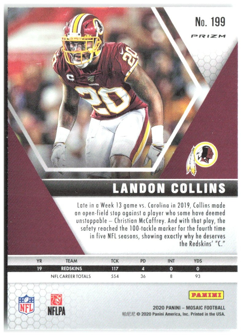 Landon Collins Panini Mosaic - Prizm Green 199 2020 Washington Redskins