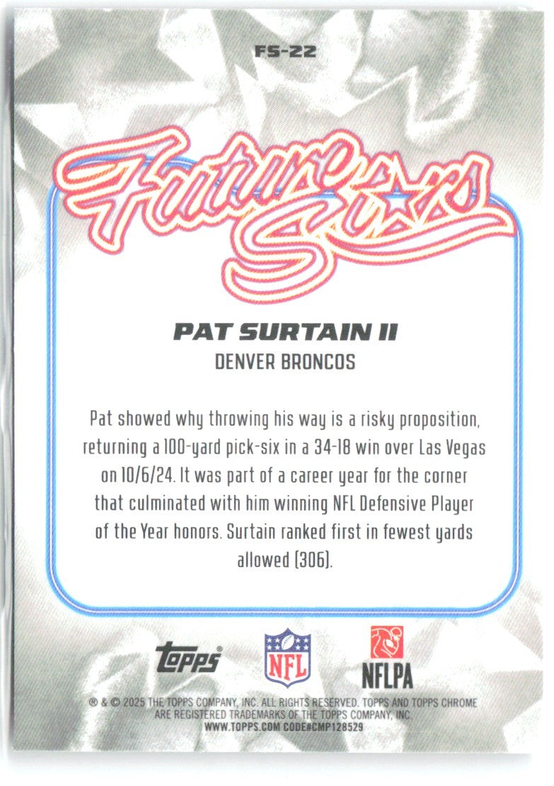 Patrick Surtain II Topps Chrome Future Stars X-Fractor FS-22 2025 Denver Broncos