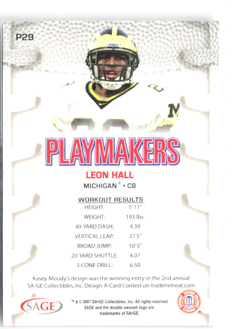 Leon Hall SAGE HIT - Playmakers Silver P29 2007 Michigan Wolverines