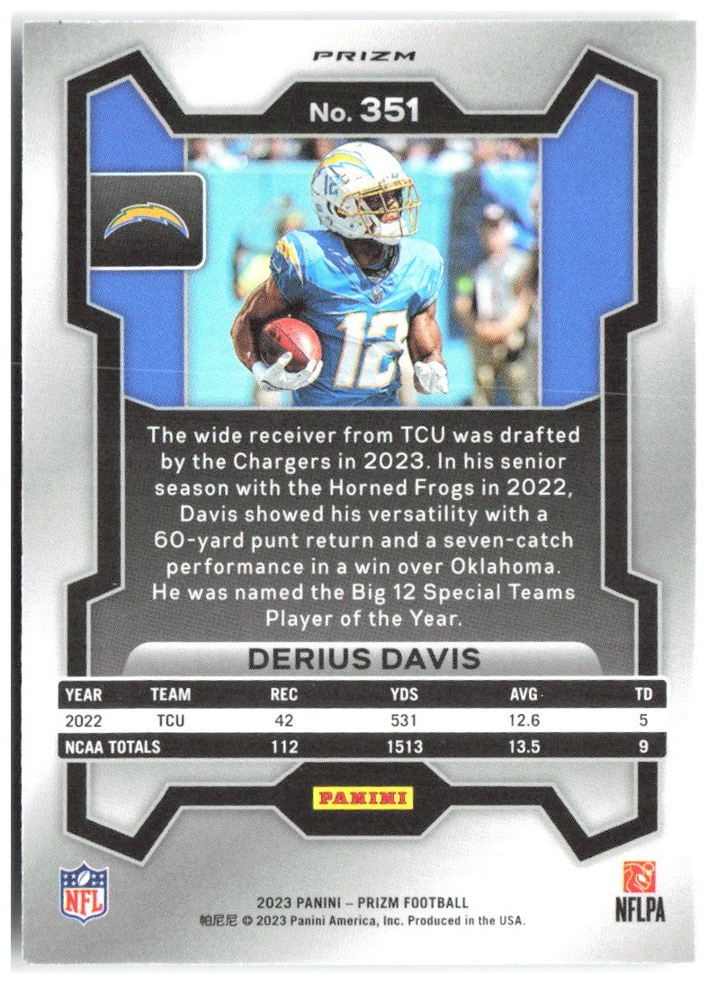 Derius Davis Panini Prizm - Silver 351 2023 Los Angeles Chargers