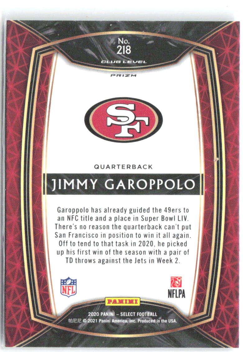 Jimmy Garoppolo Panini Select - Silver Prizm 218 2020 San Francisco 49ers