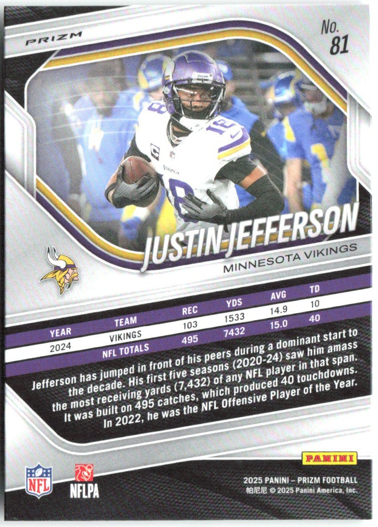Justin Jefferson Panini Prizm - Neon Green Pulsar 81 2025 Minnesota Vikings