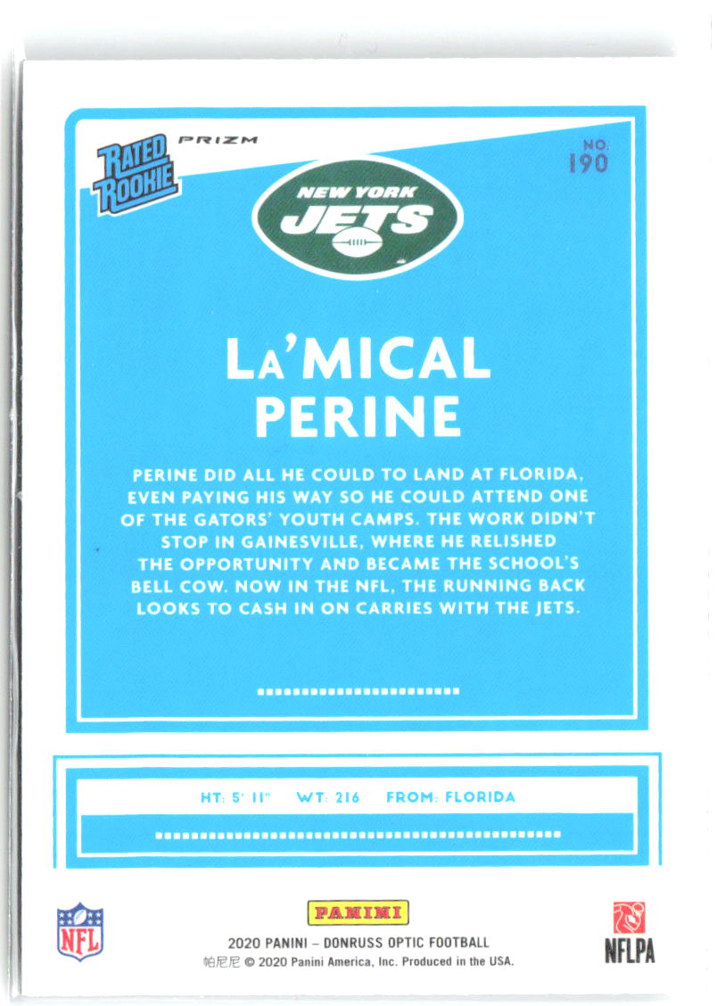 La'Mical Perine Donruss Optic - Holo 190 2020 New York Jets