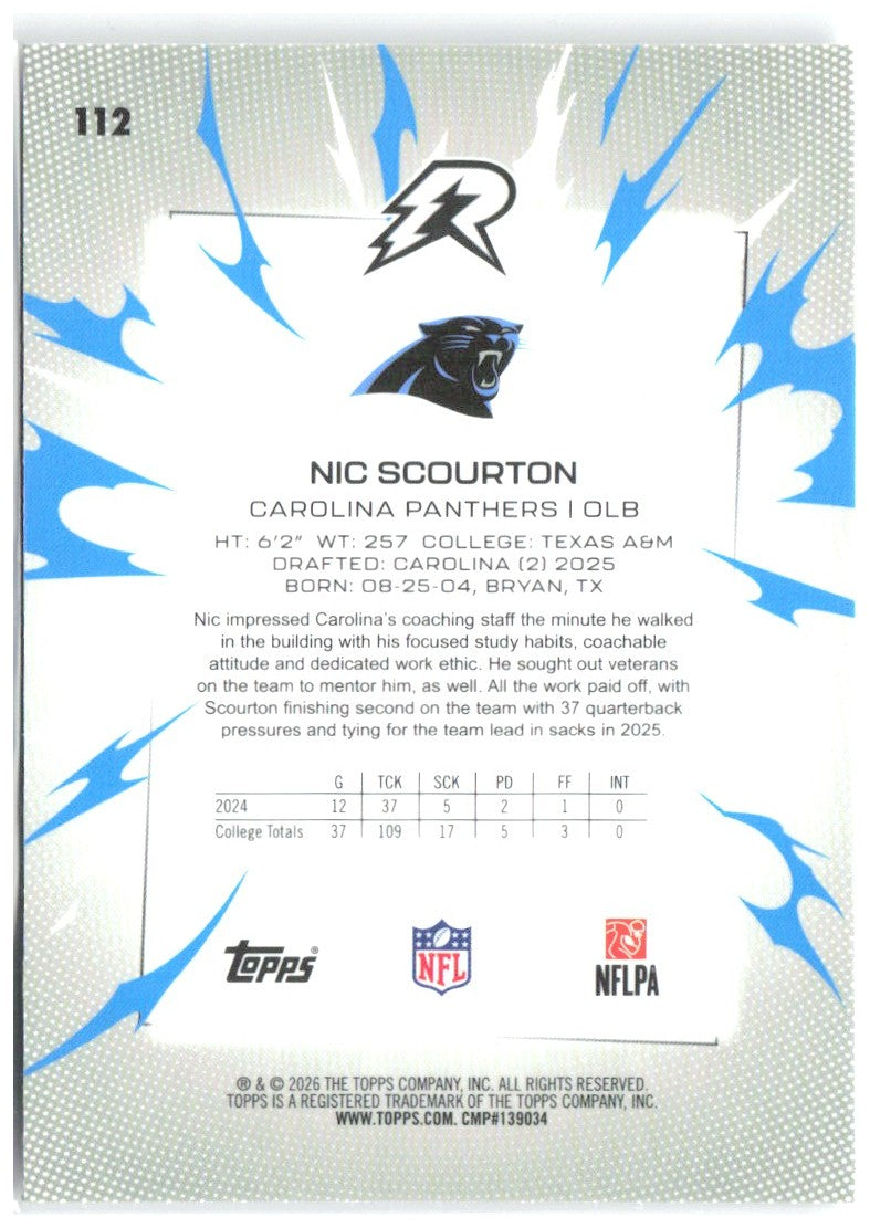 Nic Scourton Topps Resurgence 112 2025 Carolina Panthers RC