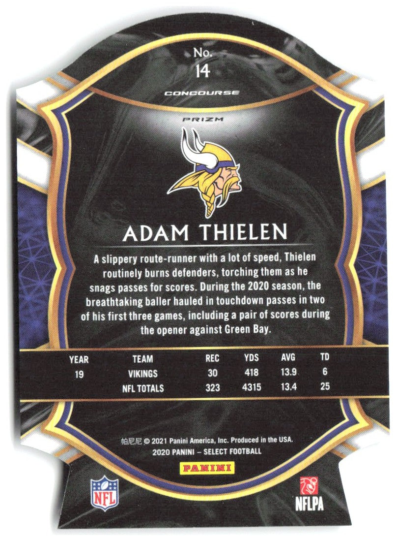 Adam Thielen Panini Select - Purple Prizm Die Cut 14 2020 Minnesota Vikings