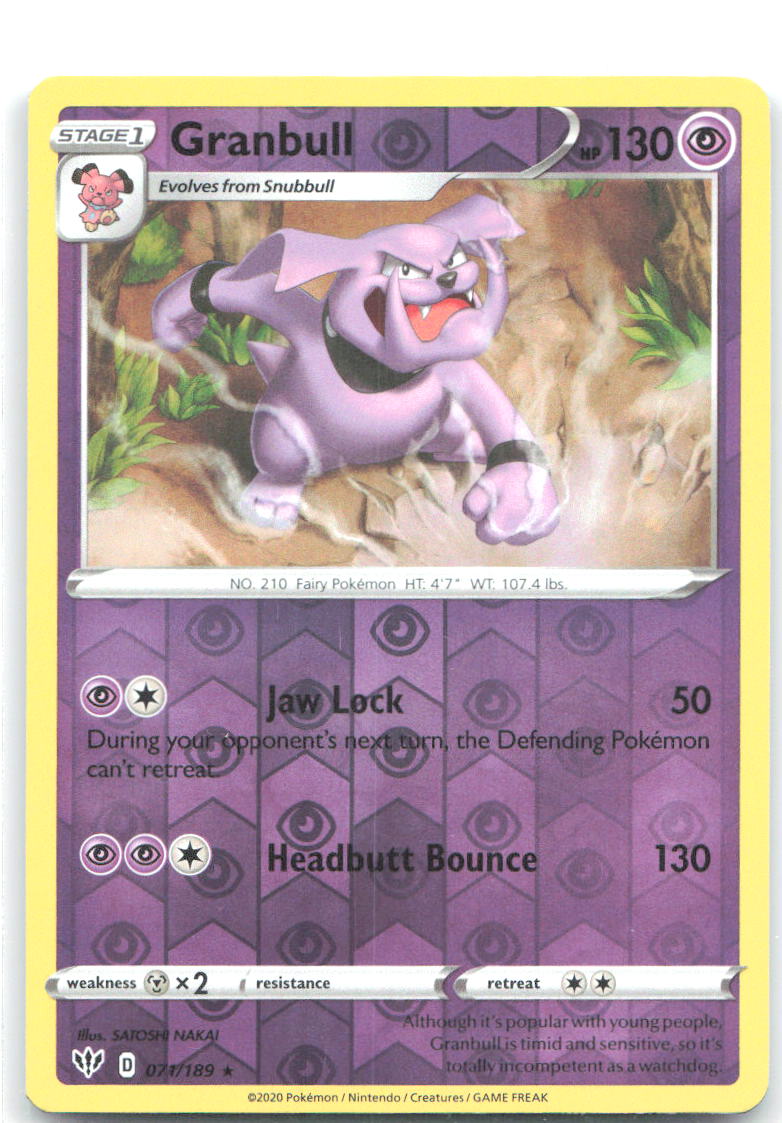 Granbull Reverse Holo Rare SWSH03: Darkness Ablaze 071/189 NM SATOSHI NAKAI