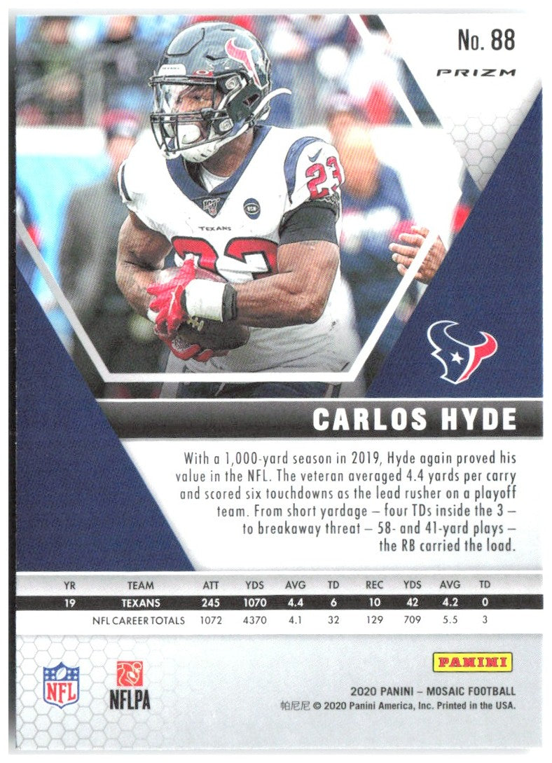 Carlos Hyde Panini Mosaic - Prizm 88 2020 Houston Texans