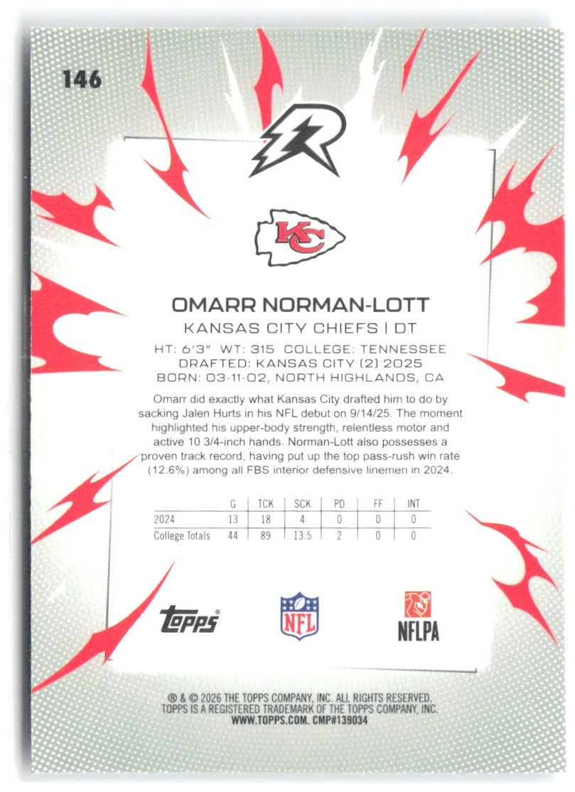 Omarr Norman-Lott Topps Resurgence 146 2025 Kansas City Chiefs RC