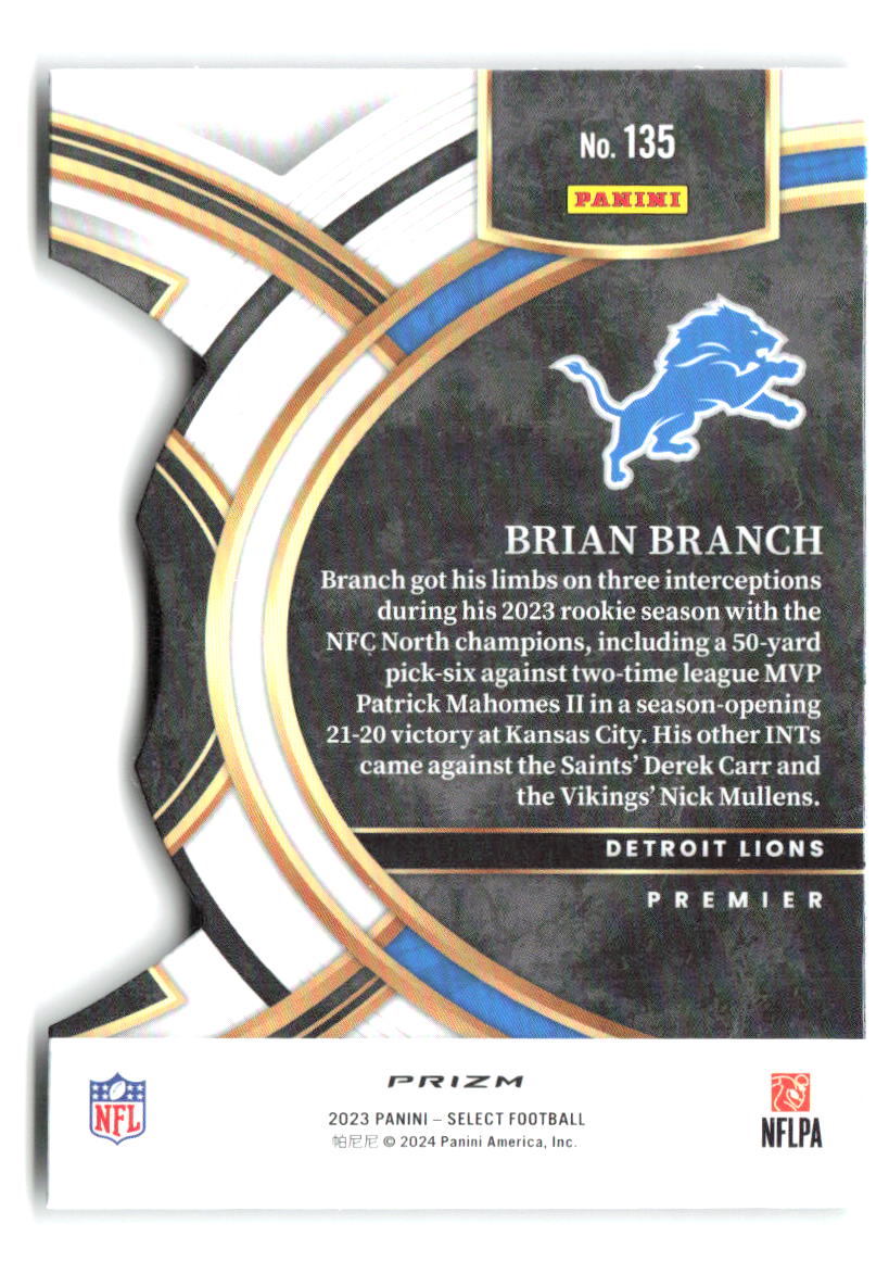 Brian Branch Select - Black and Green Prizms Die Cuts 135 2023 Detroit Lions