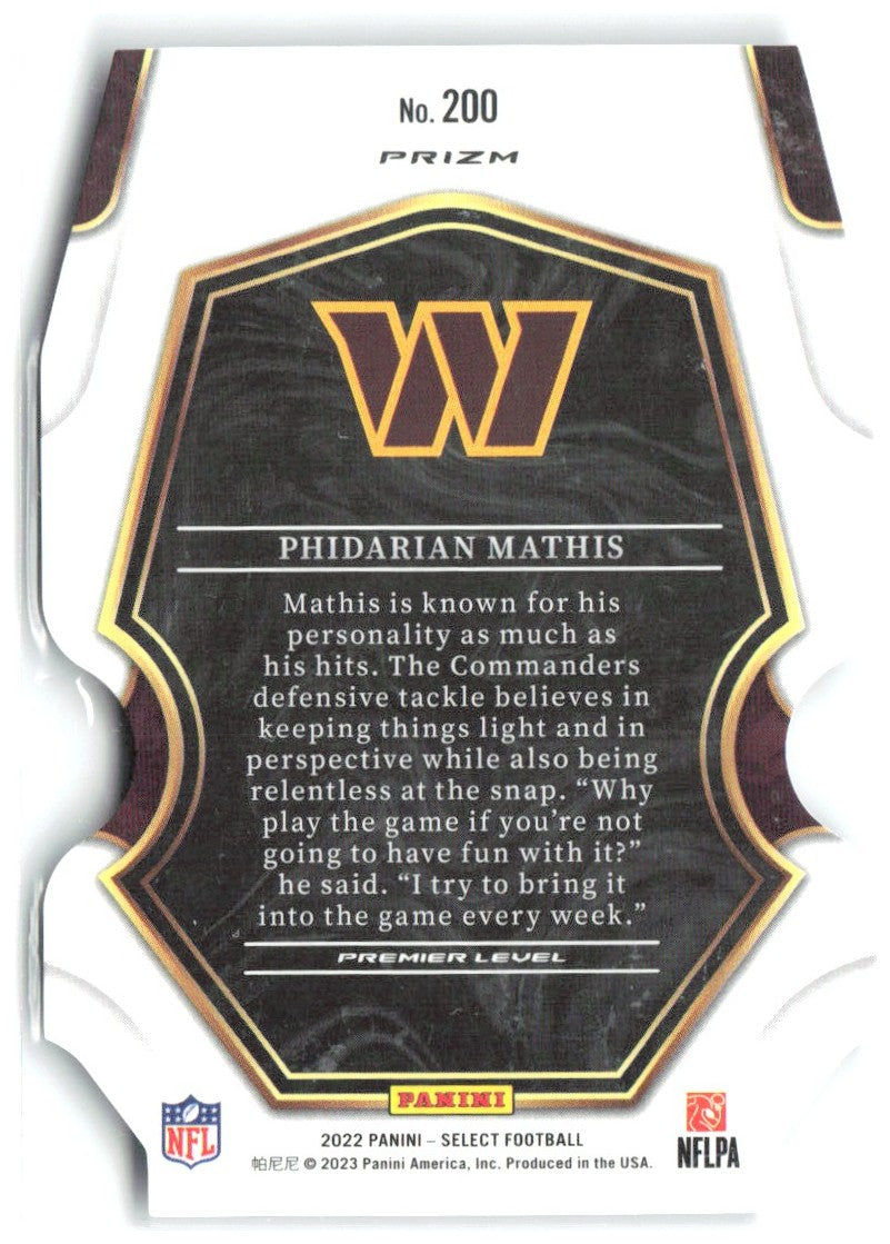 Phidarian Mathis Select - Black and Green Prizm Die Cut 200 2022  Commanders