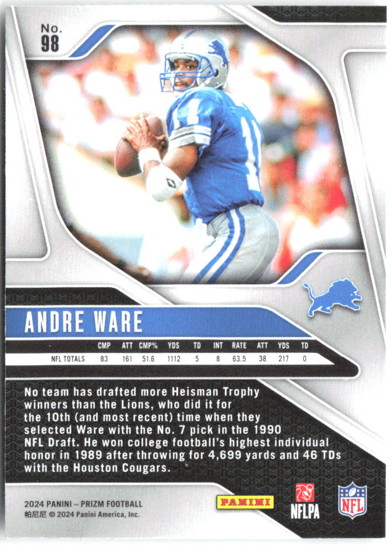Andre Ware Panini Prizm 98 2024 Detroit Lions