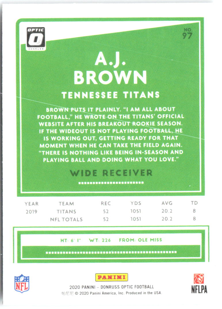 A.J. Brown Donruss Optic 97 2020 Tennessee Titans