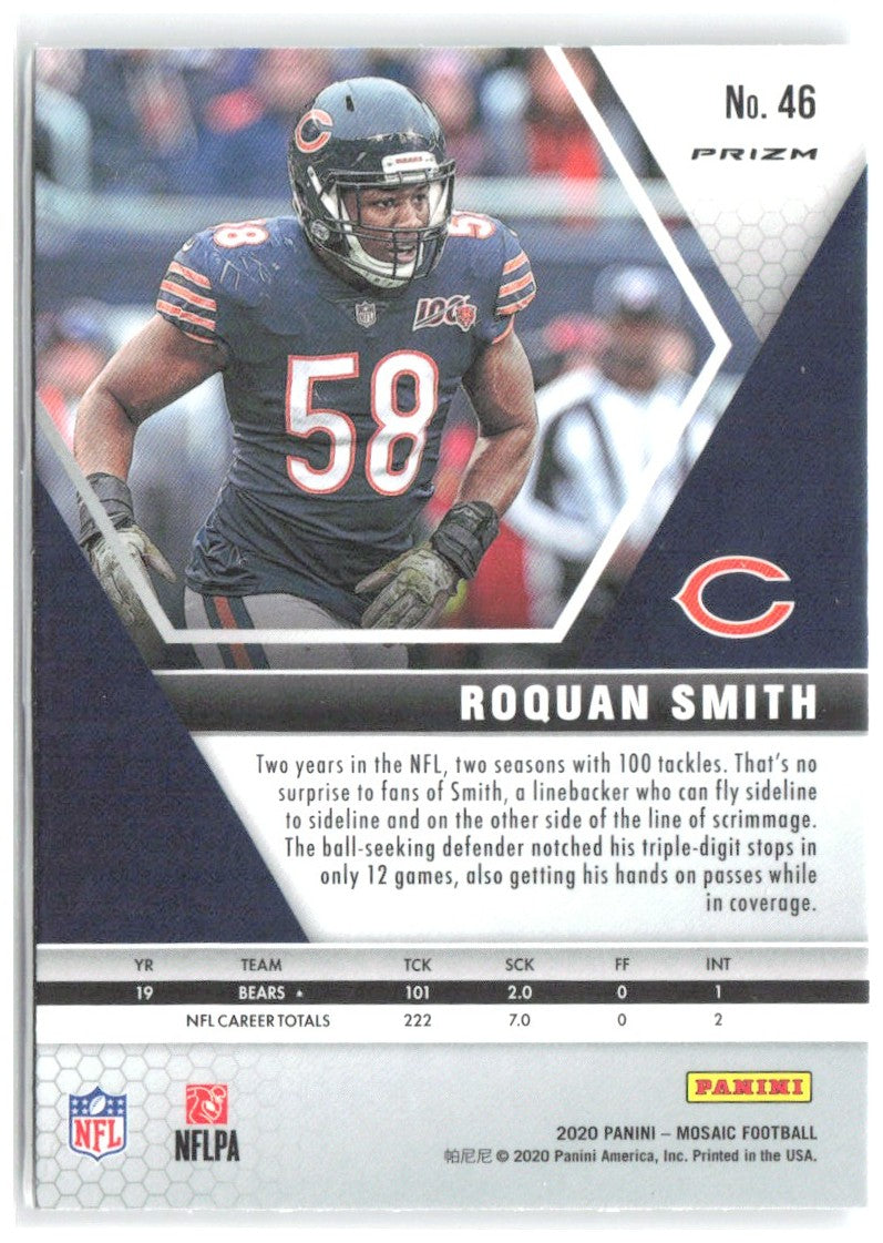 Roquan Smith Panini Mosaic - Prizm Silver 46 2020 Chicago Bears