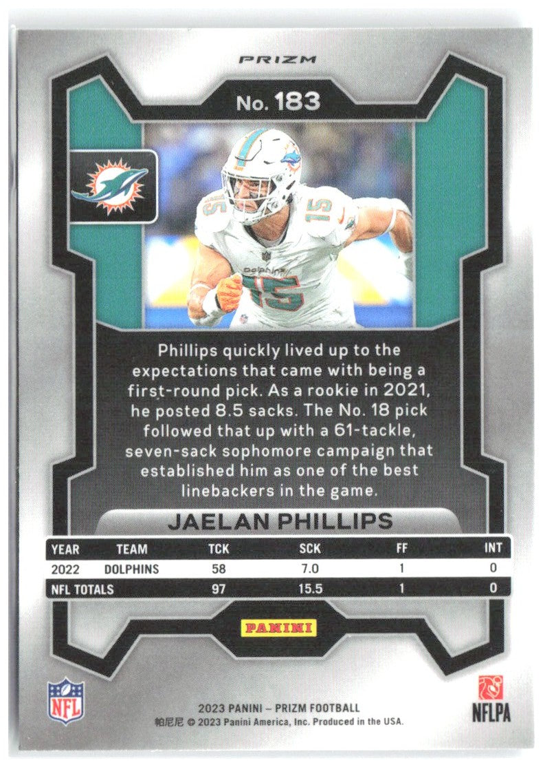Jaelan Phillips Panini Prizm - Silver 183 2023 Miami Dolphins
