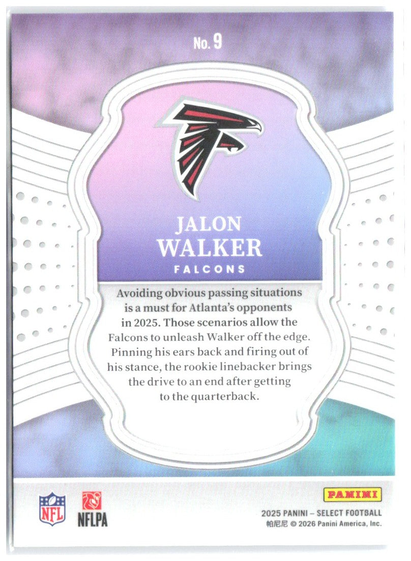 Jalon Walker Panini Select - Select Certified Rookies 9 2025 Atlanta Falcons
