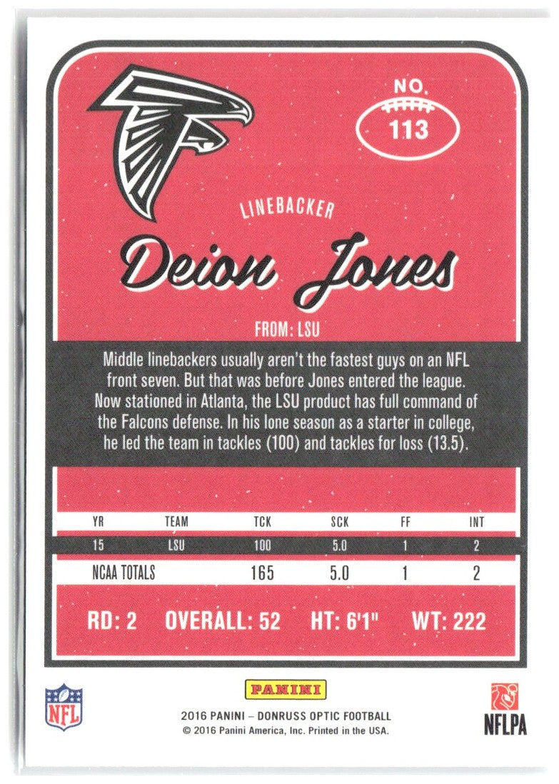 Deion Jones Donruss Optic - Holo 113 2016 Atlanta Falcons