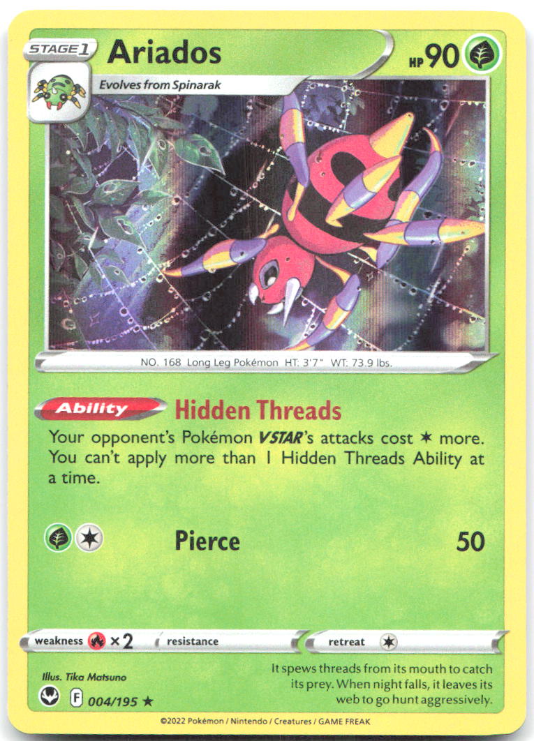 Ariados Holo Rare SWSH12: Silver Tempest 004/195 NM Tika Matsuno