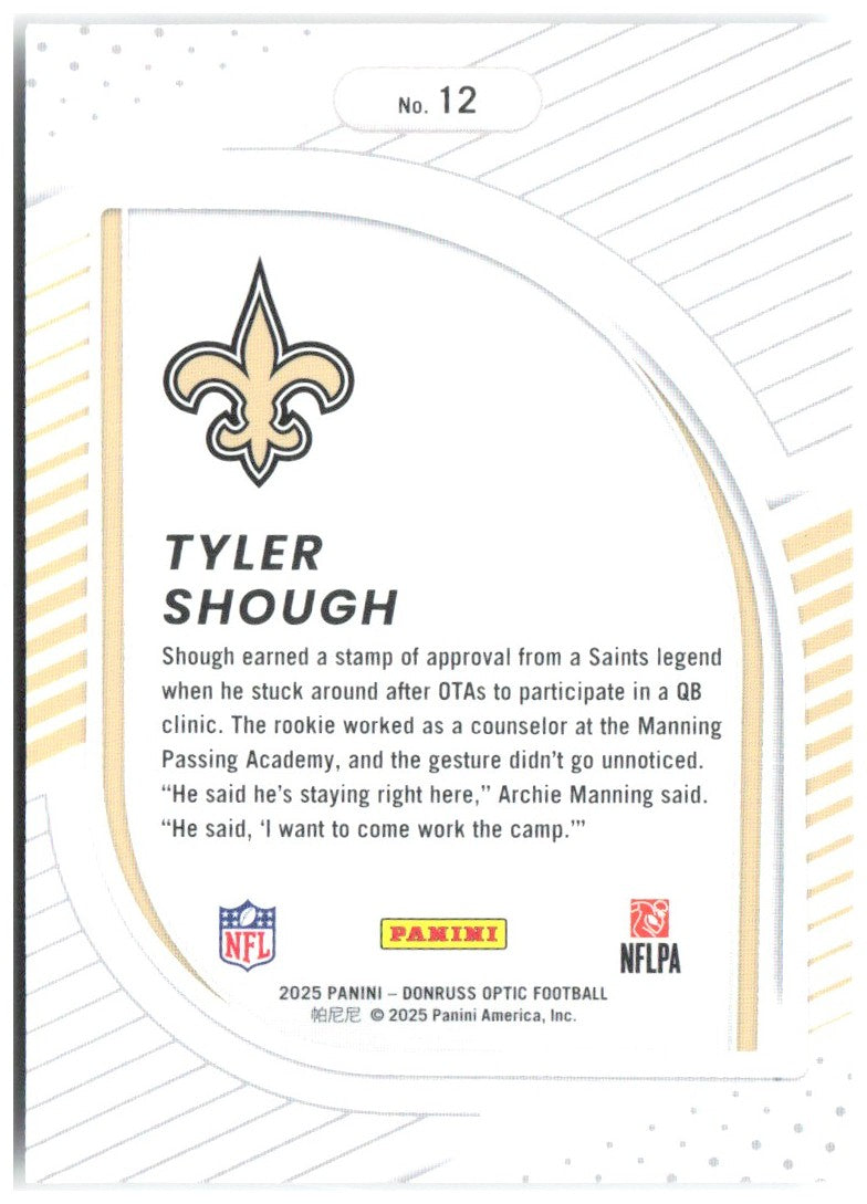 Tyler Shough Donruss Optic - Hidden Potential 12 2025 New Orleans Saints
