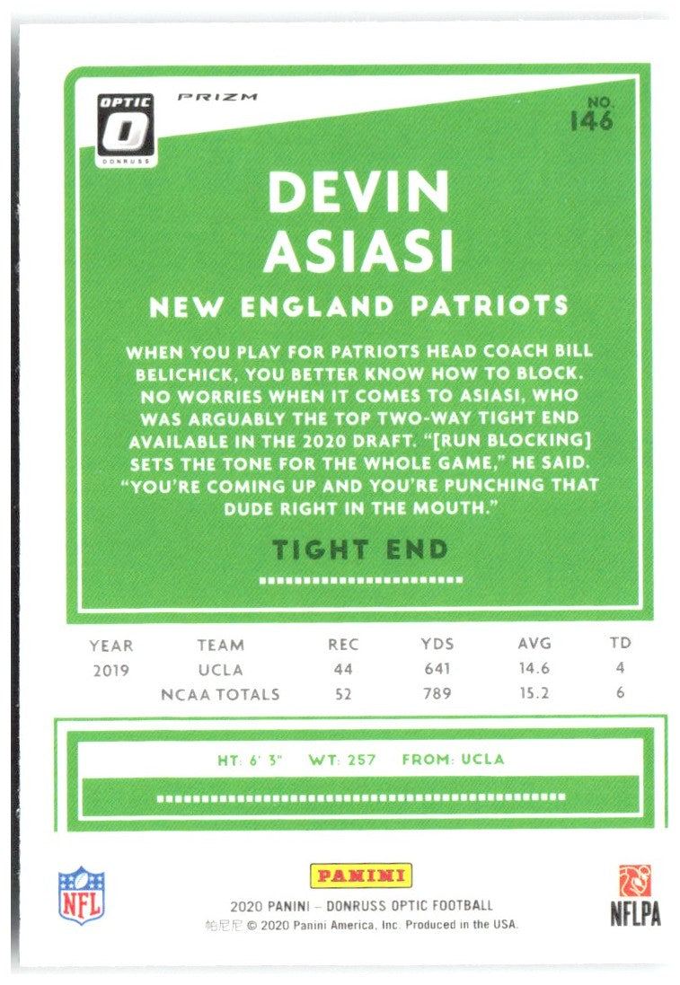 Devin Asiasi Donruss Optic - Holo 146 2020 New England Patriots