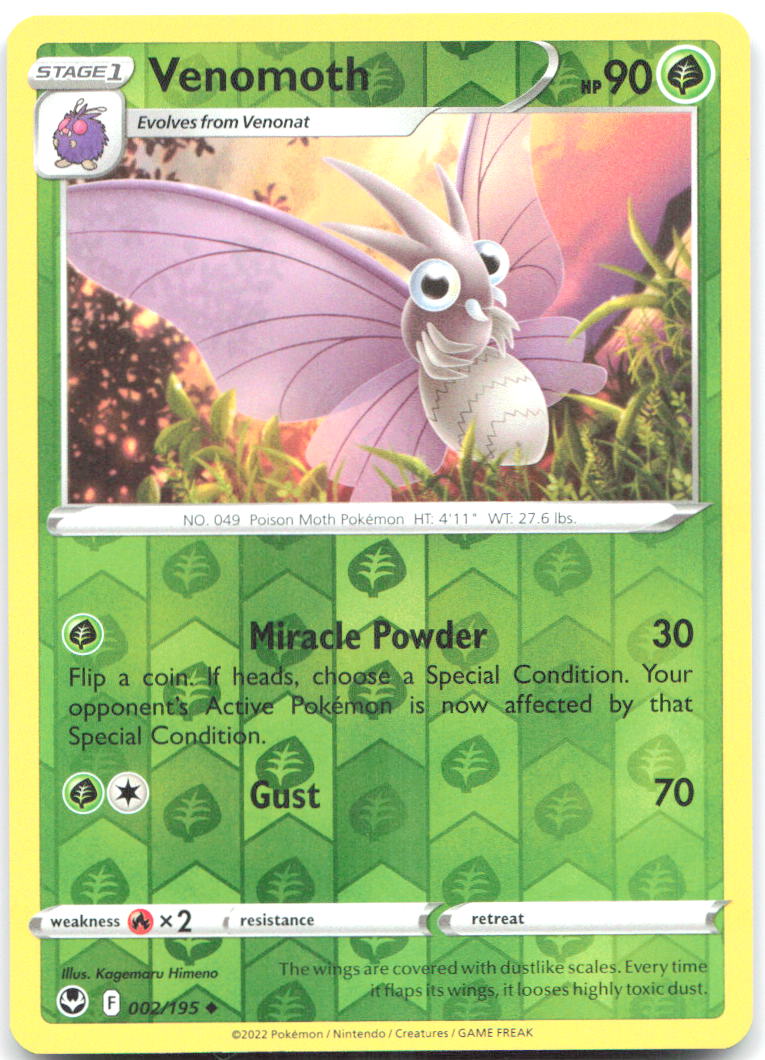 Venomoth Reverse Holo Uncommon SWSH12 Silver Tempest 002/195 NM Kagemaru Himeno