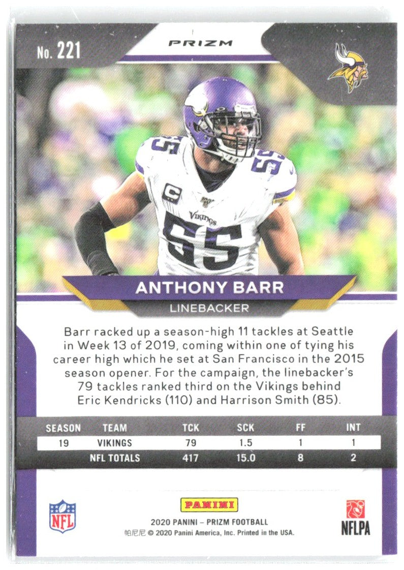 Anthony Barr Panini Prizm - Prizm 221 2020 Minnesota Vikings