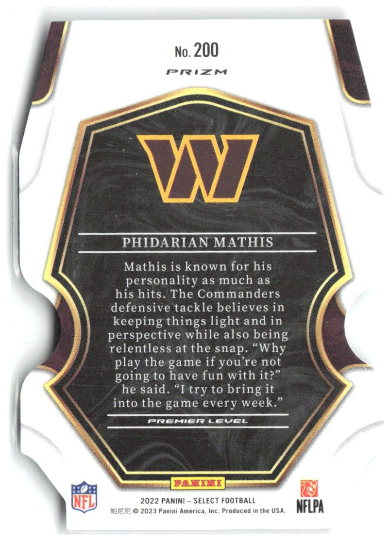 Phidarian Mathis Select - Green and Yellow Prizm Die Cut 200 2022 Commanders