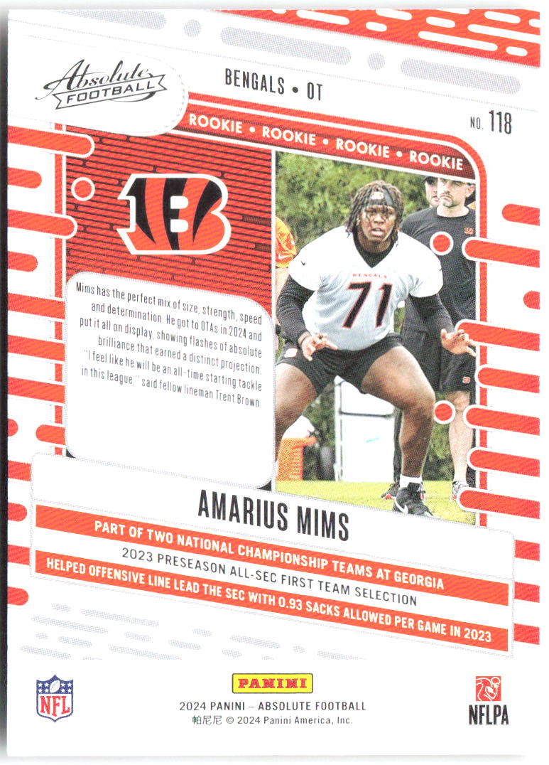 Amarius Mims Panini Absolute - Retail 118 2024 Cincinnati Bengals RC