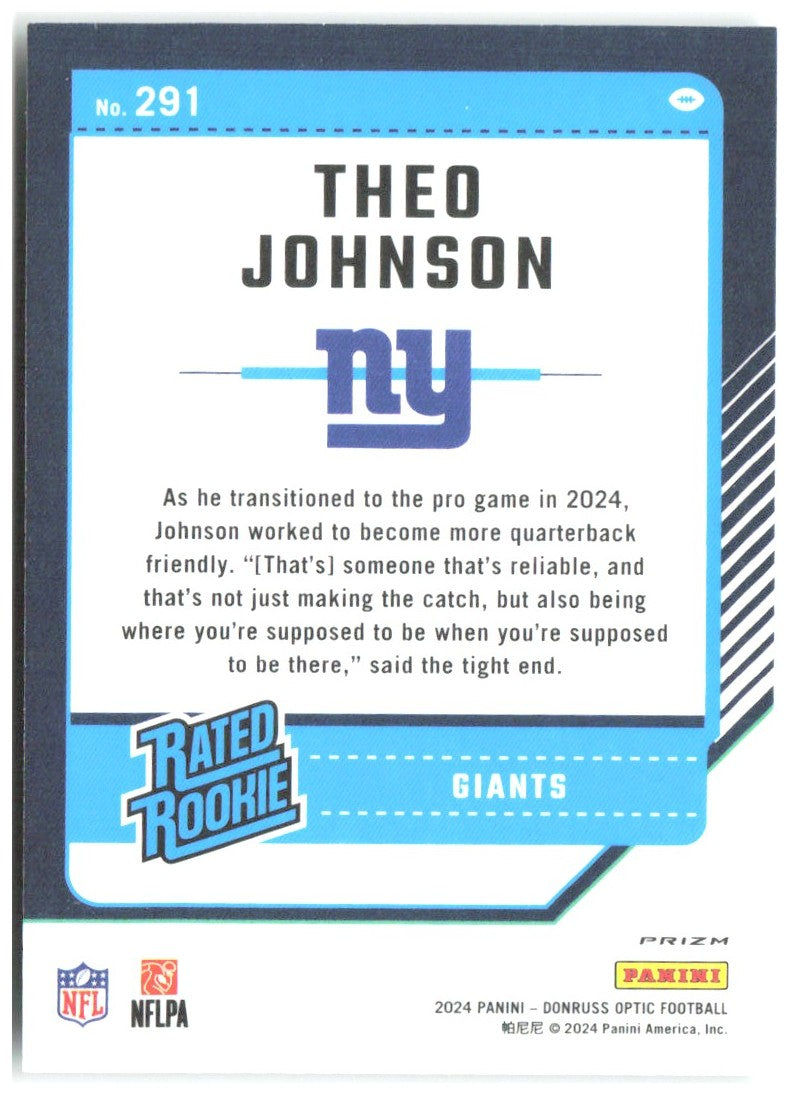 Theo Johnson Donruss Optic - Green Hyper 291 2024 New York Giants