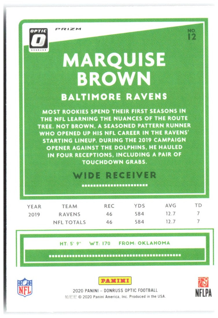 Marquise Brown Donruss Optic - Holo 12 2020 Baltimore Ravens