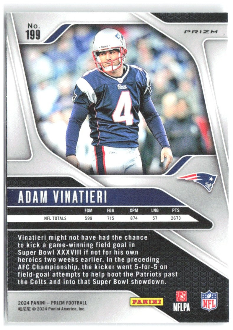 Adam Vinatieri Panini Prizm - Silver 199 2024 New England Patriots