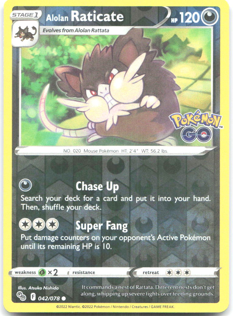 Alolan Raticate Reverse Holo Common Pokemon GO 042/078 NM Atsuko Nishida
