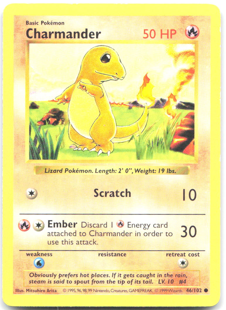 Charmander Unlimited Common Base Set Shadowless 046/102 MP Mitsuhiro Arita