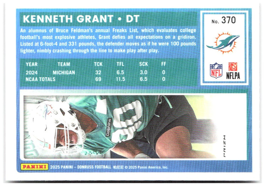 Kenneth Grant Donruss - Optic Rated Rookies Red Wave 370 2025 Miami Dolphins