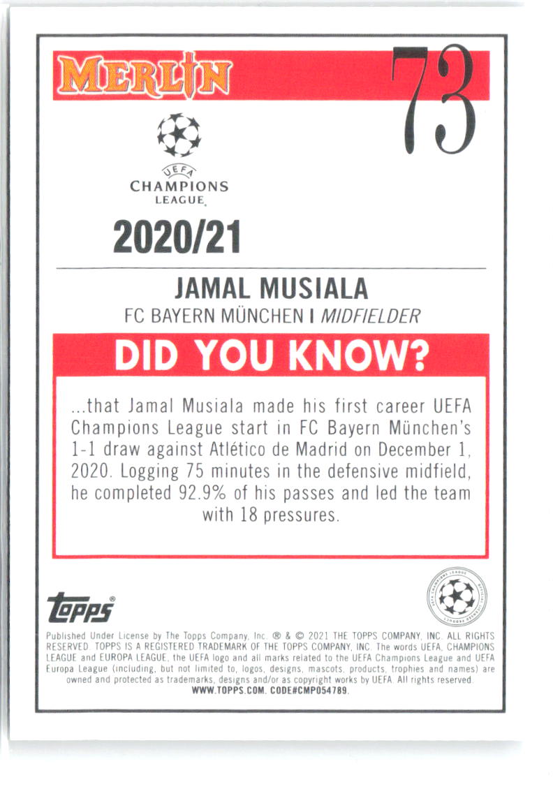 Jamal Musiala Merlin UEFA Champions League 73 2020-21 FC Bayern Munchen RC