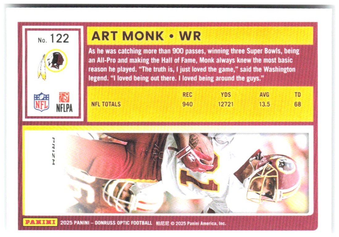 Art Monk Donruss Optic - Holo 122 2025 Washington Redskins