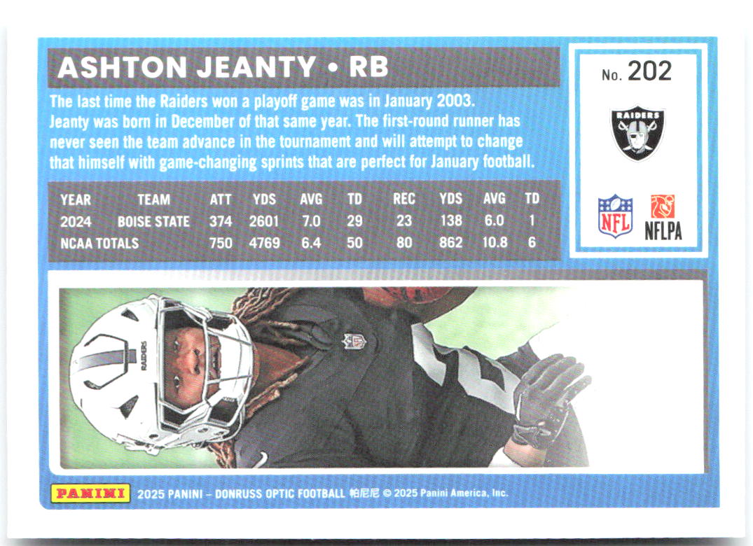 Ashton Jeanty Holo Donruss Optic - Holo 202 NM