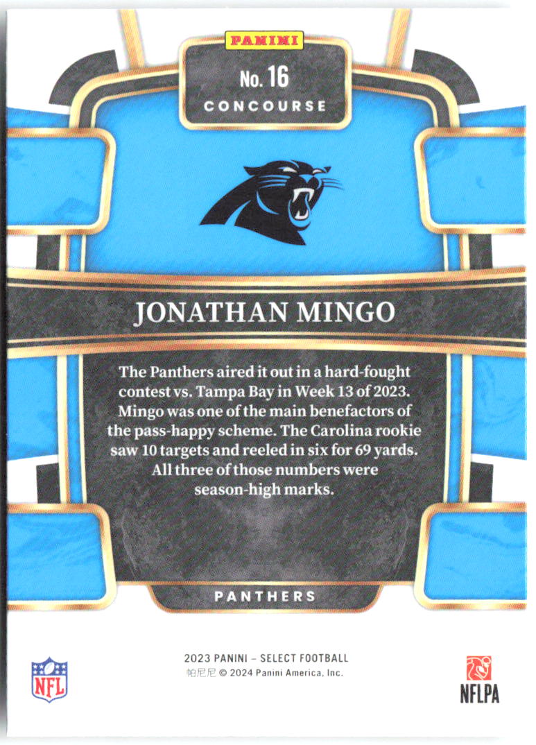 Jonathan Mingo Panini Select 16 2023 Carolina Panthers RC