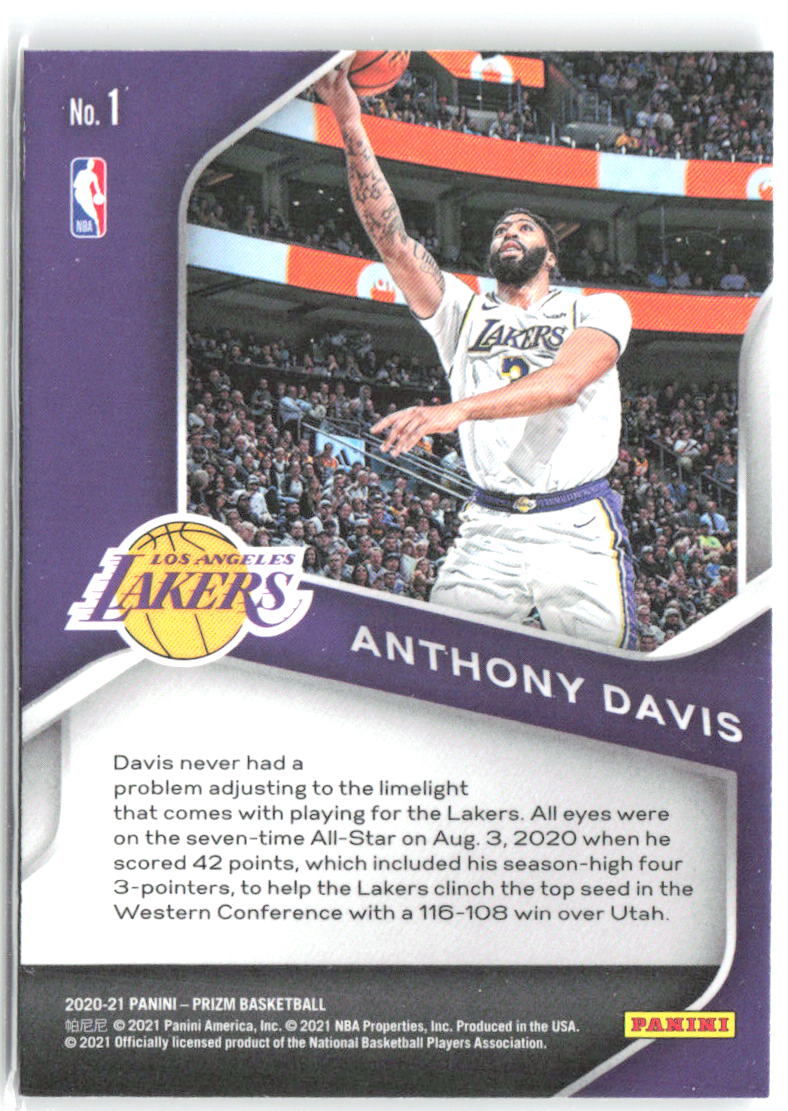 Anthony Davis Panini Prizm - Dominance 1 2020-21 Los Angeles Lakers