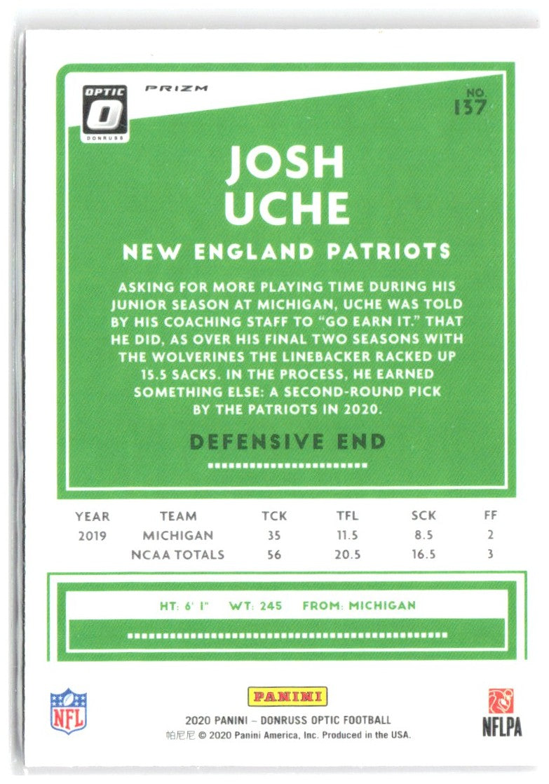 Josh Uche Donruss Optic - Pink 137 2020 New England Patriots