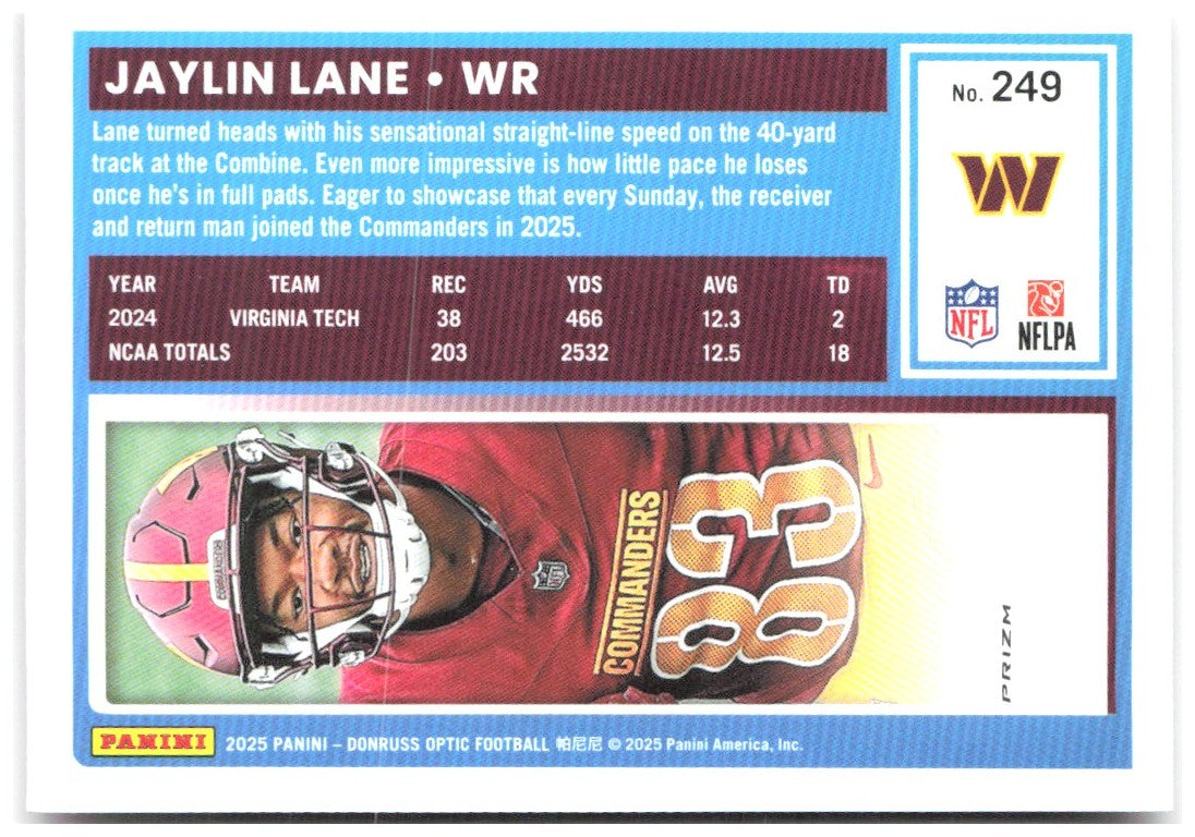 Jaylin Lane Donruss Optic - Pink 249 2025 Washington Commanders