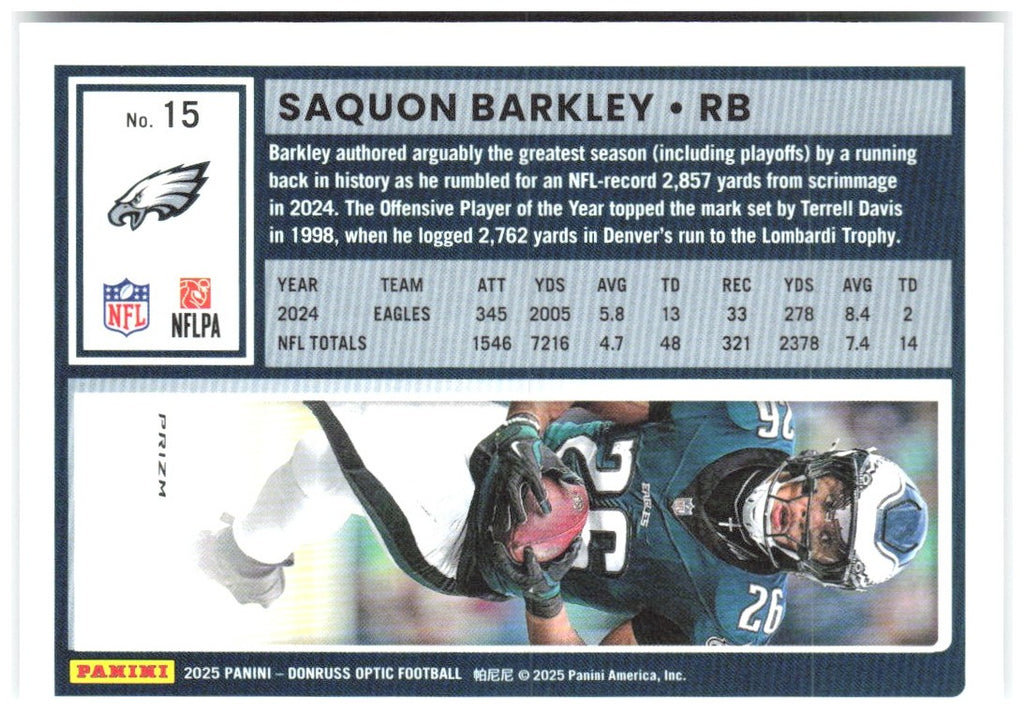 Saquon Barkley Donruss Optic - Holo 15 2025 Philadelphia Eagles
