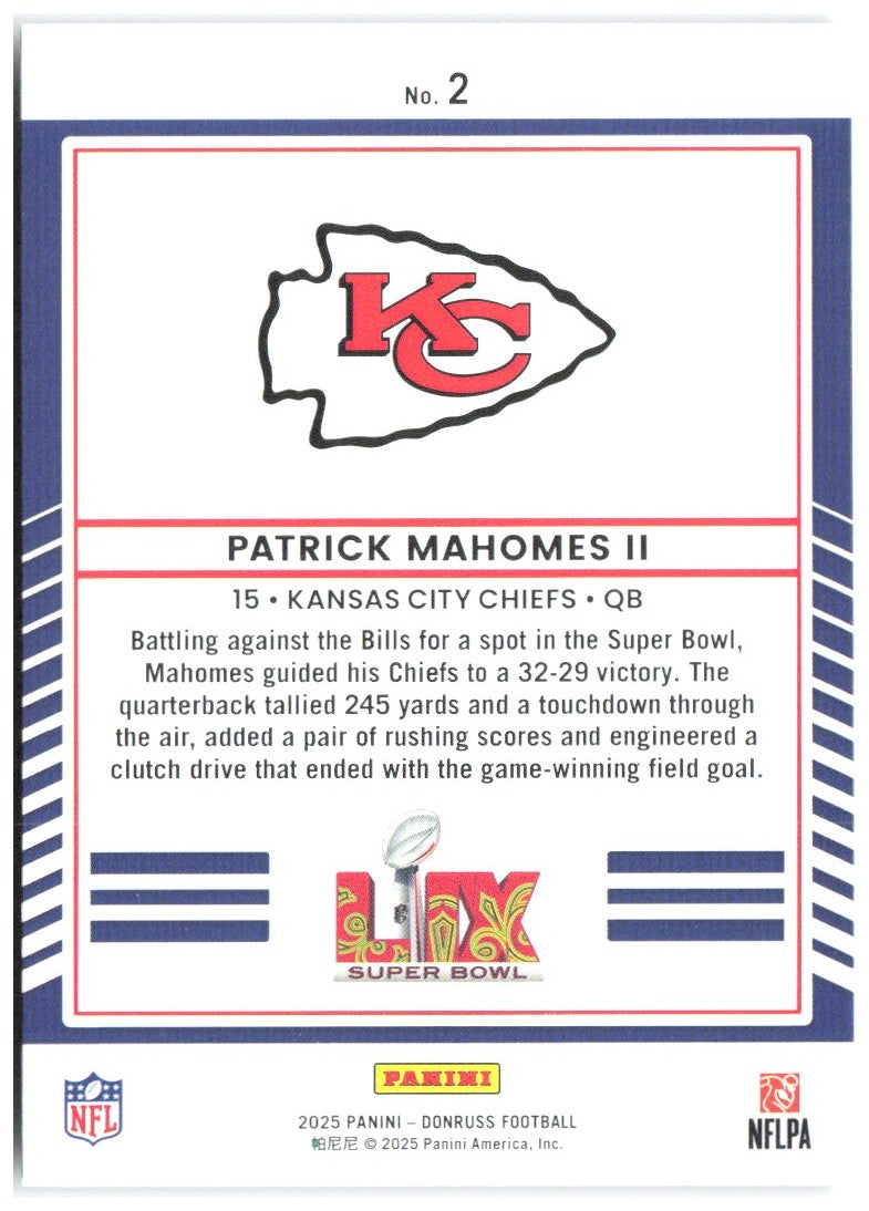 Patrick Mahomes II Donruss - Road to the Super Bowl Championship 2 2025 Chiefs