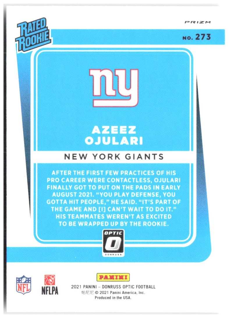 Azeez Ojulari Donruss Optic - Red Hyper 273 2021 New York Giants