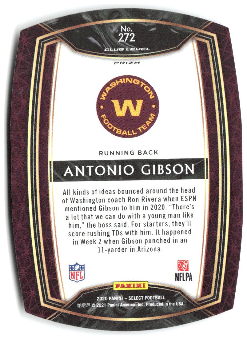 Antonio Gibson Panini Select Red Prizm Die Cut 272 2020 Washington Football Team
