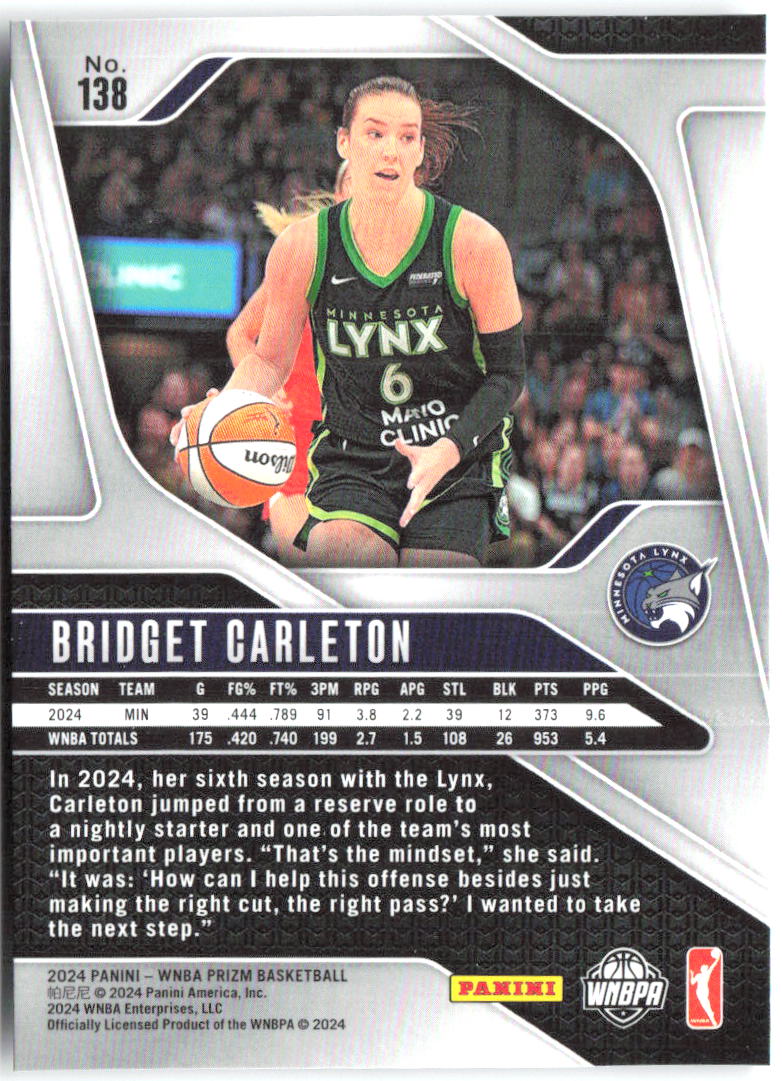 Bridget Carleton Panini Prizm WNBA 138 2024 Minnesota Lynx