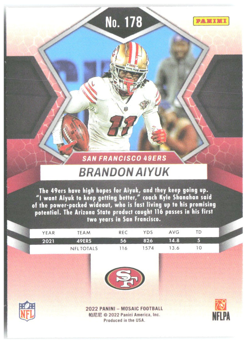 Brandon Aiyuk Panini Mosaic 178 2022 San Francisco 49ers