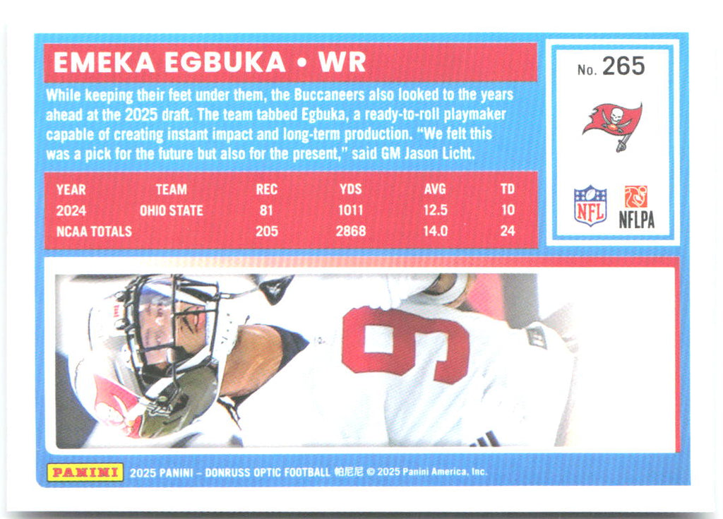 Emeka Egbuka Donruss Optic 265 2025 Tampa Bay Buccaneers RC