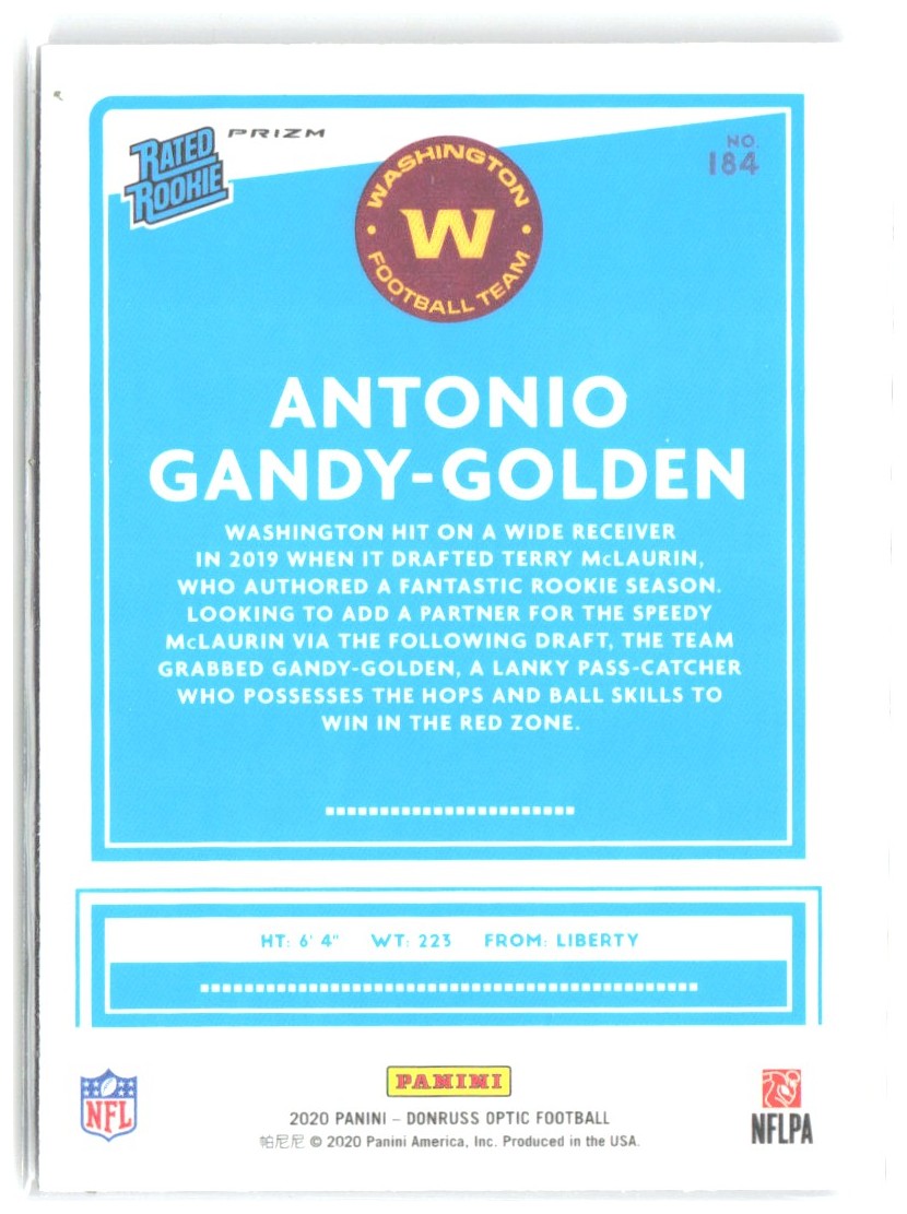 Antonio Gandy-Golden Donruss Optic - Purple Shock 184 2020 Washington Football