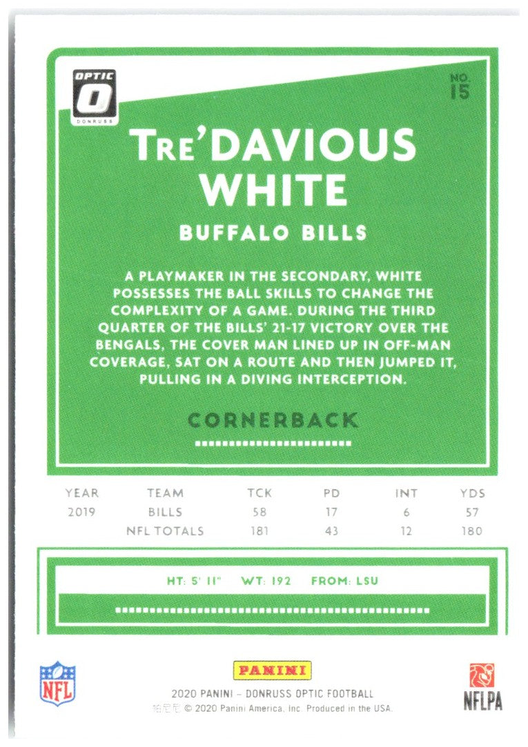 Tre'Davious White Donruss Optic 15 2020 Buffalo Bills