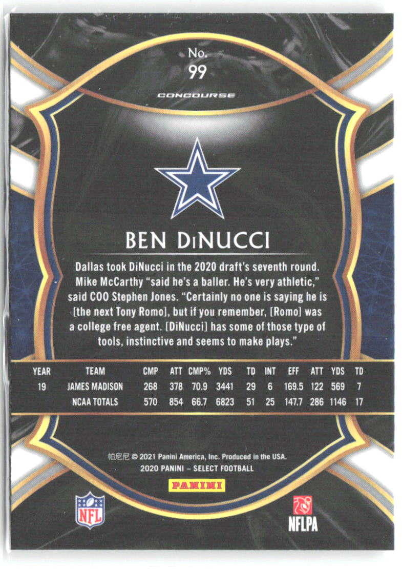Ben DiNucci Panini Select 99 2020 Dallas Cowboys RC